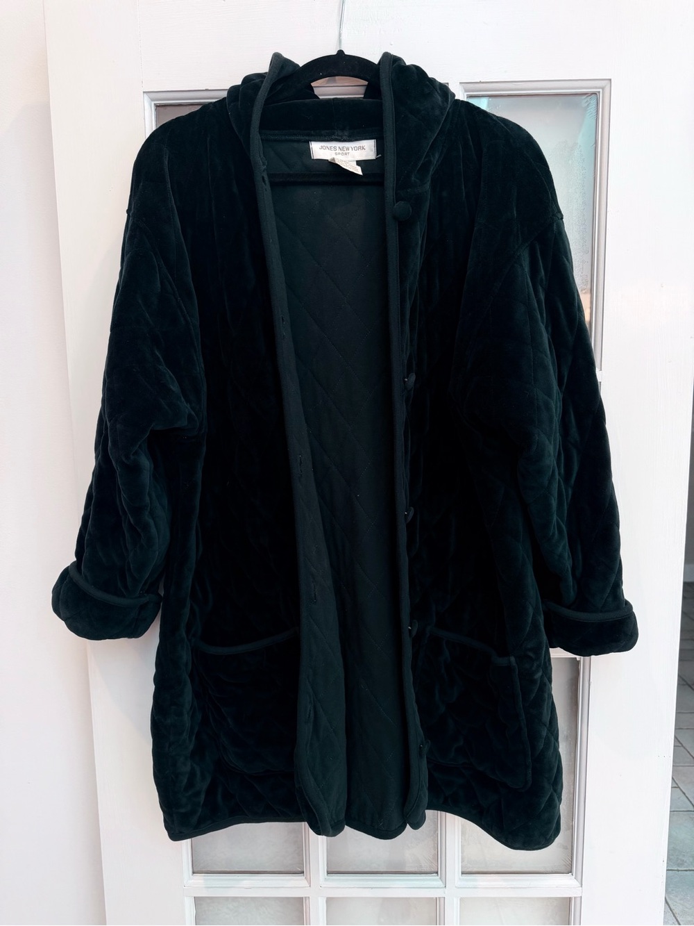Vintage Jones New York Emerald Green Quilted Velvet Coat Hooded Plus Size 3X